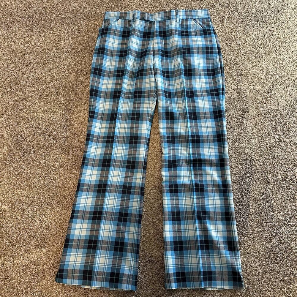 Ian Poulter Blue & Gray Plaid Golf Pants Wool Blend 38x34